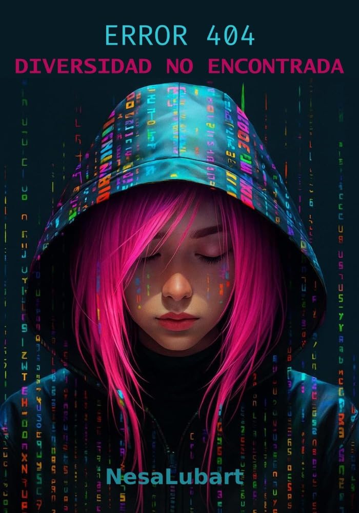 Una chica informática con pelo rojo y un sombrero con algoritmos matemáticos. Semblante triste y pensativo.